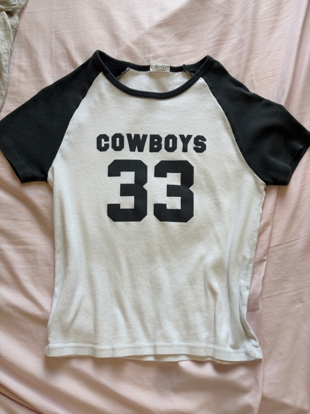 Brandy Melville Black & White 'Cowboys 33' Crop Tee